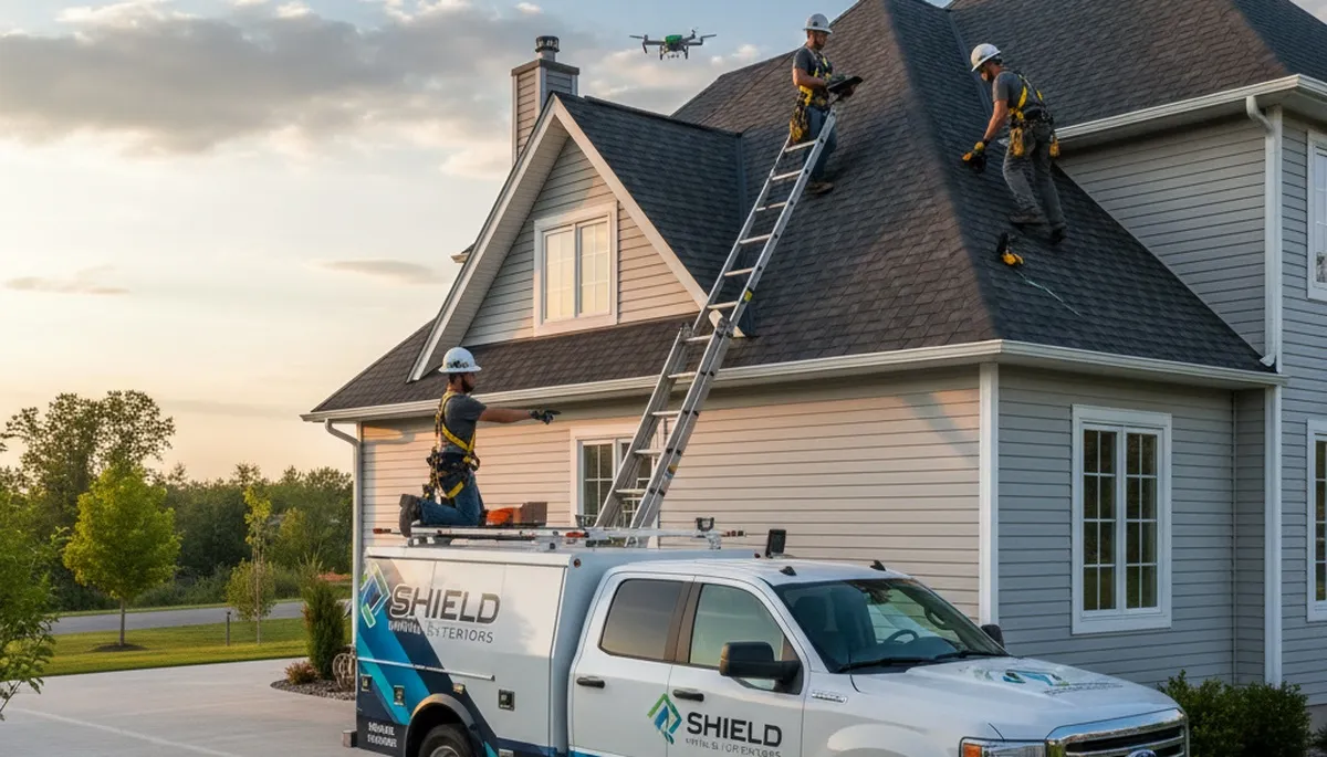Roof inspection expert checking shingles and vinyl siding in Cincinnati, OH home exterior